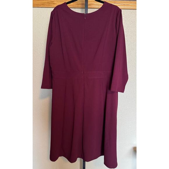 London Times Plus Burgundy Fit & Flare Dress 18W 3/4 Sleeve Knee Length - Picture 4 of 5